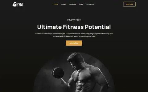 צילום מסך של עמוד הבית באתר GYM - חדר כושר, אתר תדמית בתחום כושר